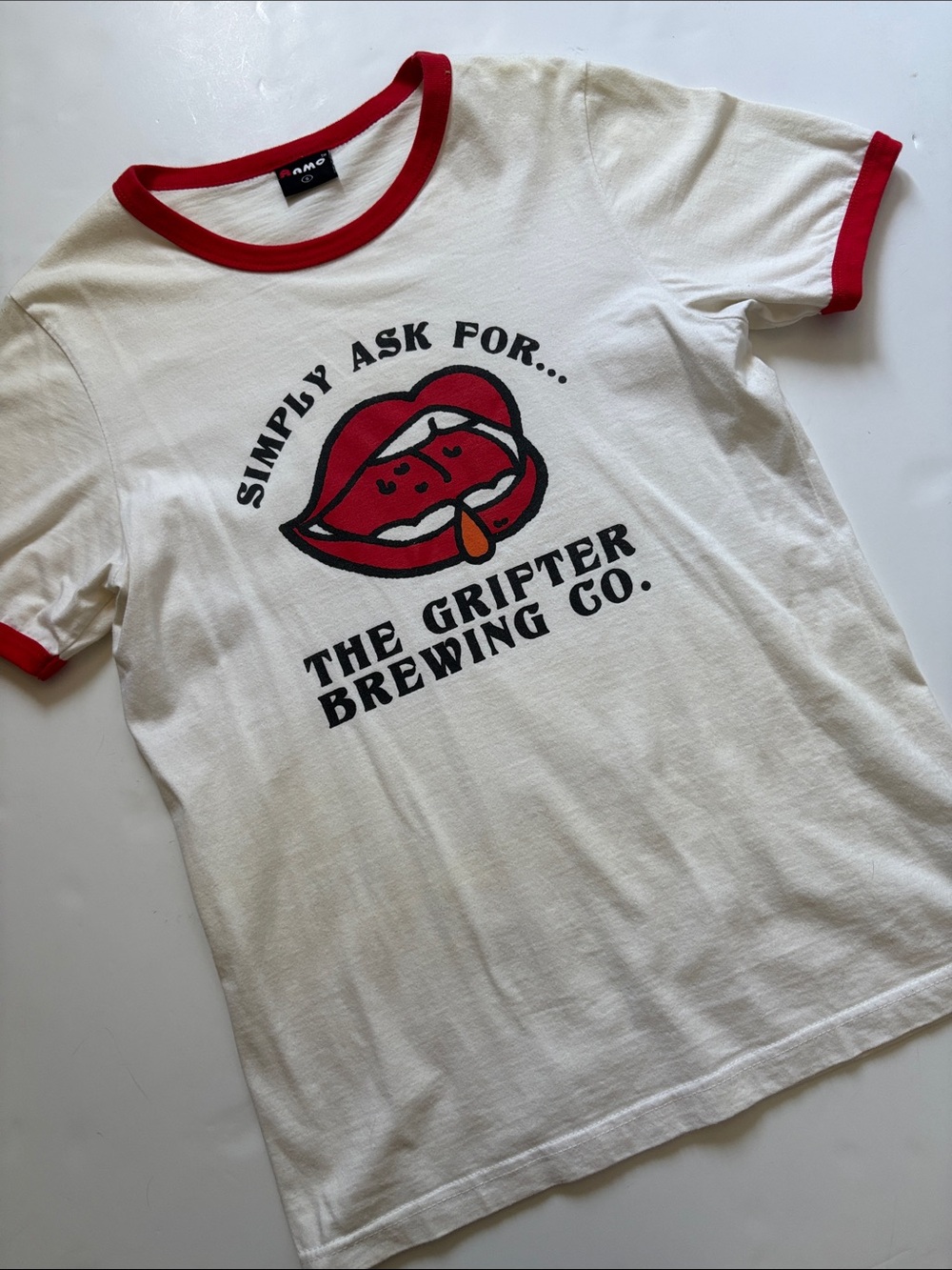 Grifter Brewing Co.  Ringer Tee with Red Lip Print